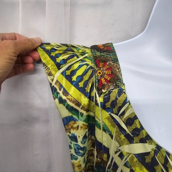 One World Blouse Green Boho Embroidered Sequin Festival Hippie M - Picture 3 of 13